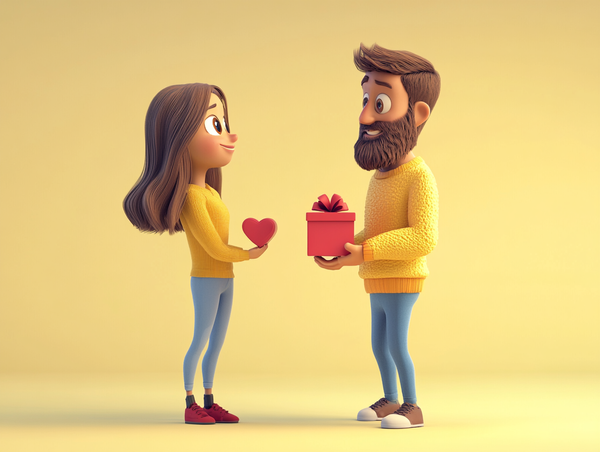 Man giving a Valentine's Gift to his girlfriend.